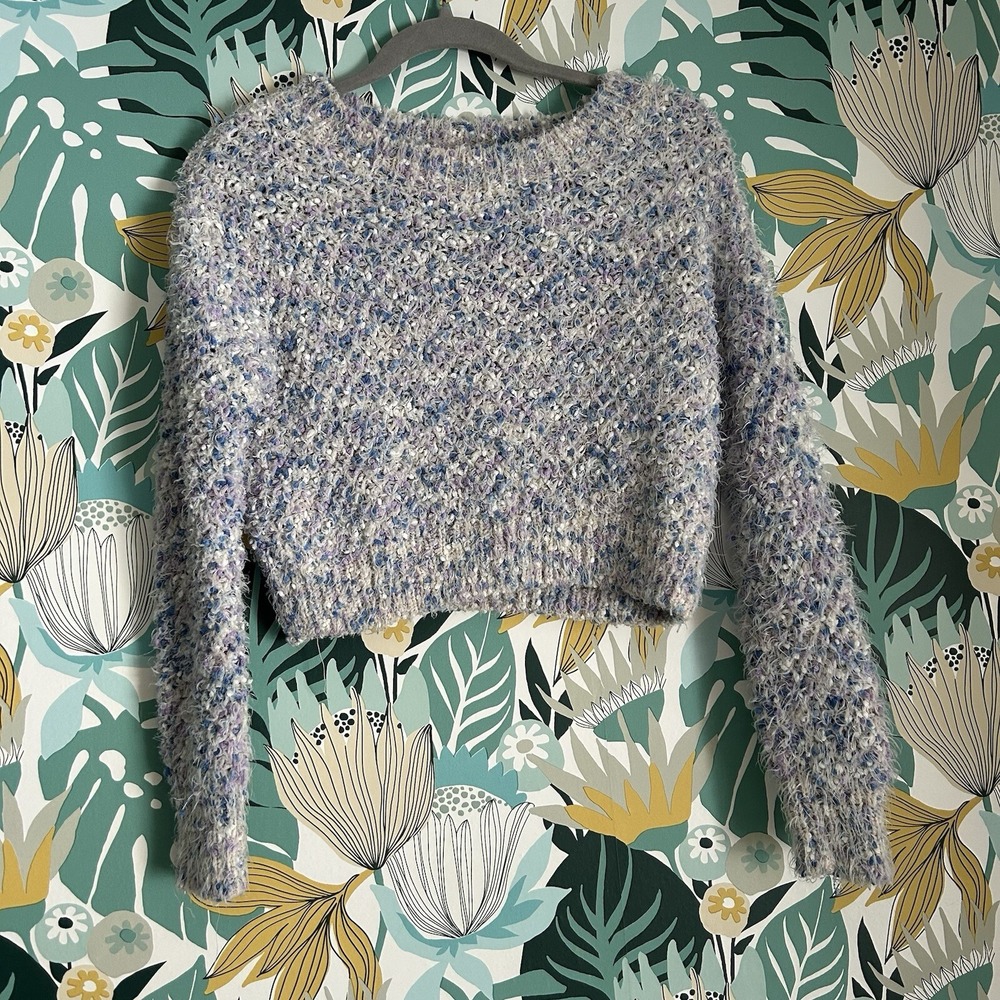 Made With Love‎ by FCT  Cloudy Blue Fuzzy Crop Crew Neck Sweater Size Small